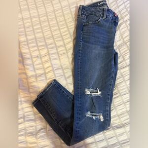 American Eagle Outfitters Women's Dark Blue Distressed Skinny Jeans